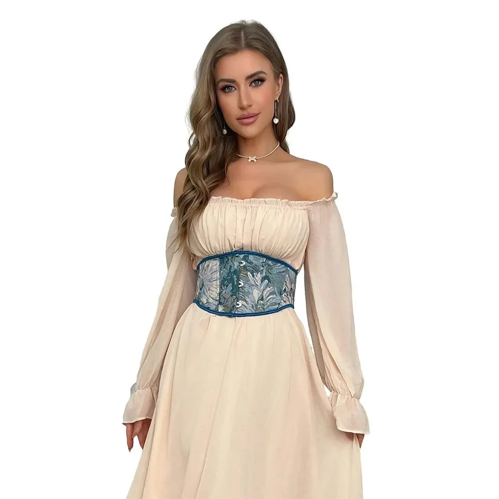 زهرة النفط الطباعة Underbust مشد حزام الخصر Cincher المشكل حزام القرون الوسطى Korset