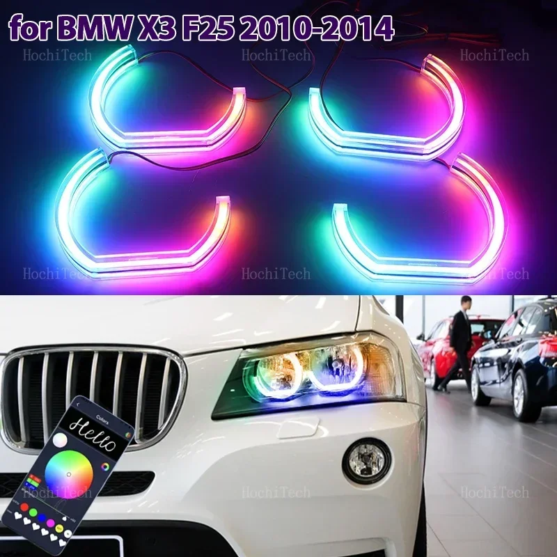 

For BMW X3 F25 Halogen Headlight 2010-2014 RGB Dynamic Revolving Angel Eyes LED APP control Sequential Flowing Multicolor Rings