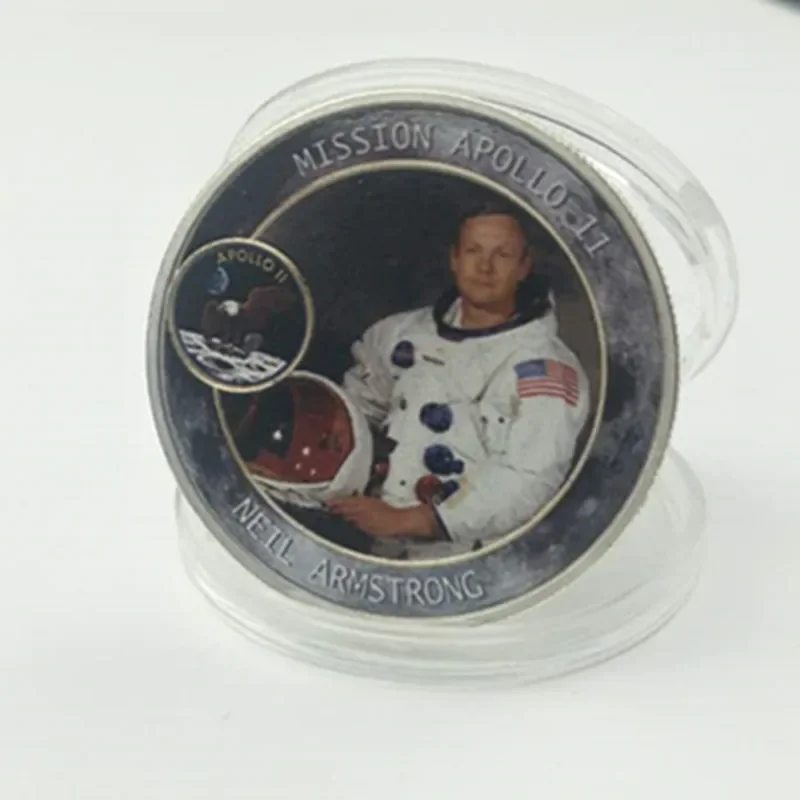 5 Pcs The Mission Apollo 11 coin Neil Michael Buzz astronaut hero silver plated 40 mm Lunar Probe Project moon decoration coin