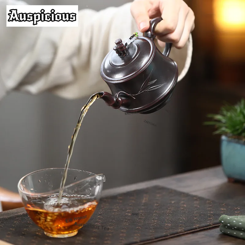 260ml  Yixing Purple Clay Bionic Teapots Handmade Bamboo Joint Pot Raw Ore Mud Tea Infuser Kettle Chinese Zisha Teaset Drinkware