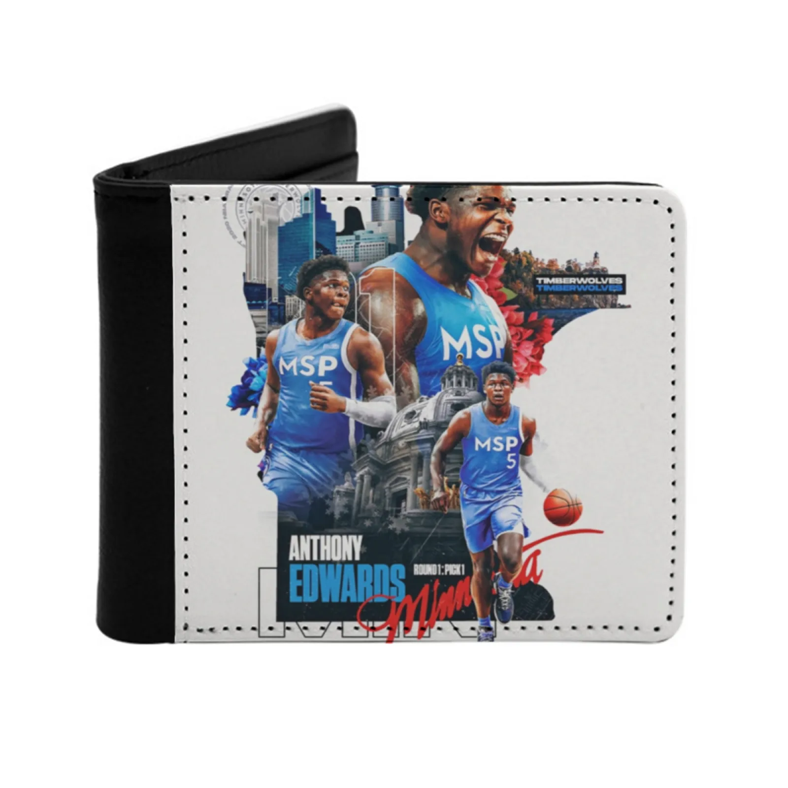 Anthony Edwards 1 Basketball New Men's Wallet Short Fashion Pu Leather Wallet Multi Card Wallet Anthony Edwards Ant Man Anthony