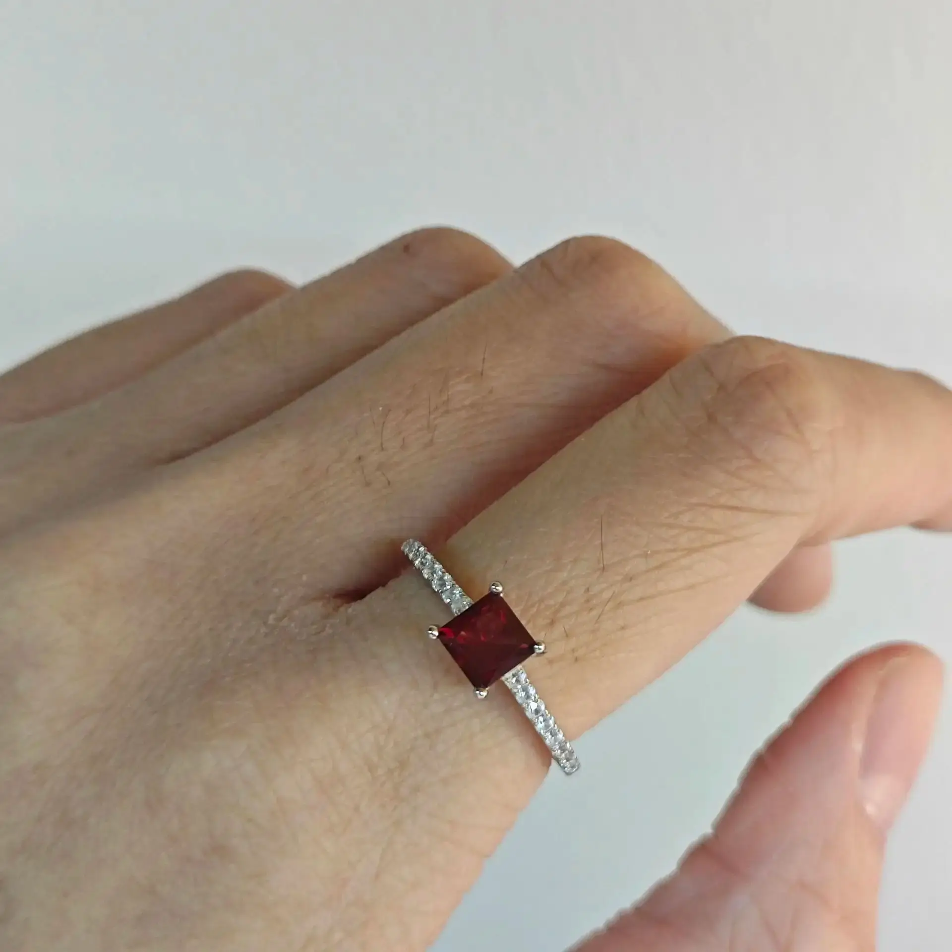 925 Sterling Sliver Rings Garnet Ring Square 5*5mm Ring 5-12 Size Birthday Gift