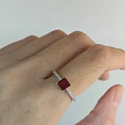 925 Sterling Sliver Rings Garnet Ring Square 5*5mm Ring 5-12 Size Birthday Gift