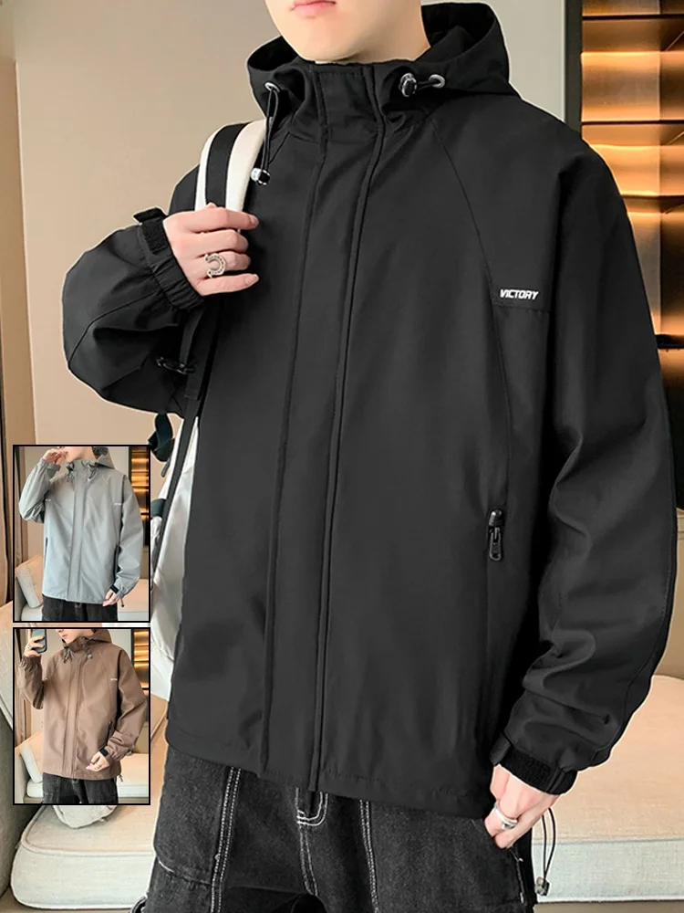 

Trendy Hooded Jaet Men's 2025 New Sle Haome Workwear Top Autumn Sports Casual Windbreaker Zipper Closure Long Sve L...