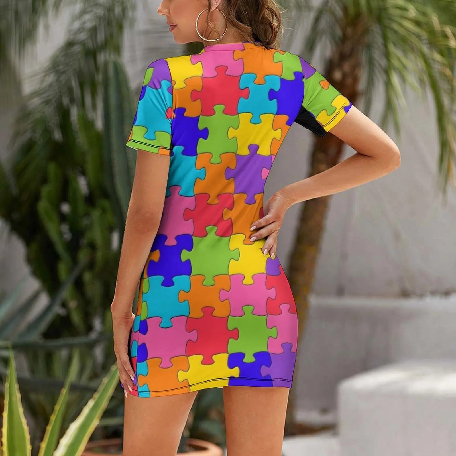 Funny Colorful Jigsaw Solved Puzzle Pieces Short Sleeved Dress prom dress 2025 Dress vintage