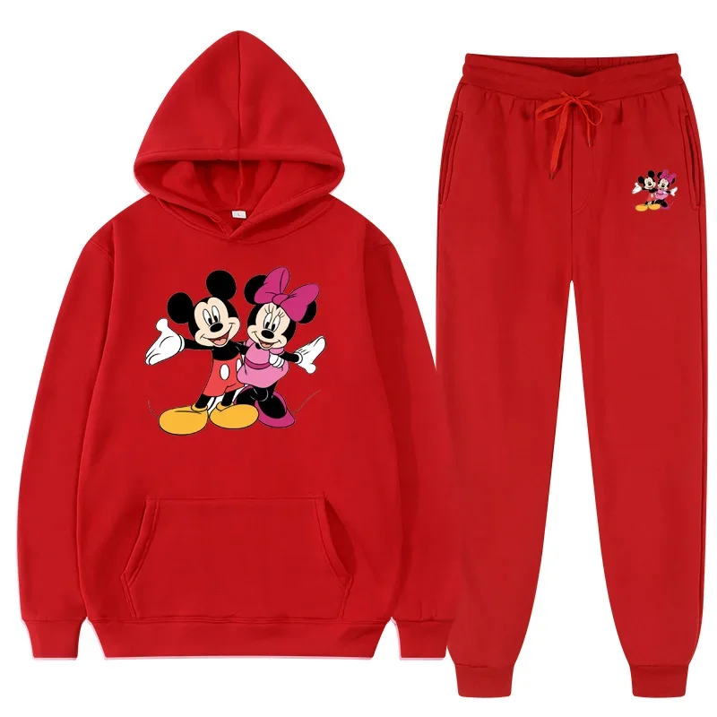 

New Autumn/Winter Fashion Women's Tracksuit Sets New Minnie Print Hooded Jacket+Pants Suit Casual Sportswear Disney Sets Male