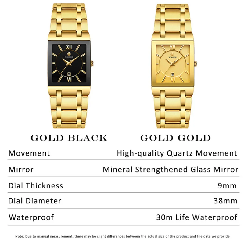 WWOOR-reloj de oro de lujo para mujer, cronógrafo cuadrado de cuarzo, resistente al agua, de pulsera, deportivo, de marca famosa, nuevo