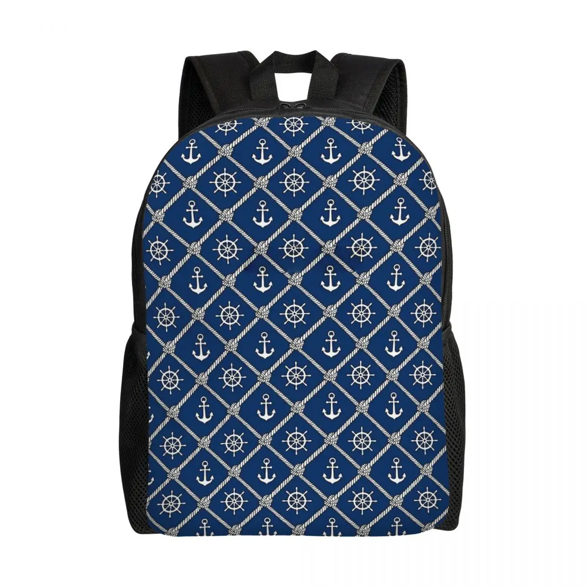 

Custom Sailor Wheel Anchor Backpacks for Men Women School College Student Bookbag Fits 15 Inch Laptop Nautical Sailors Bags
