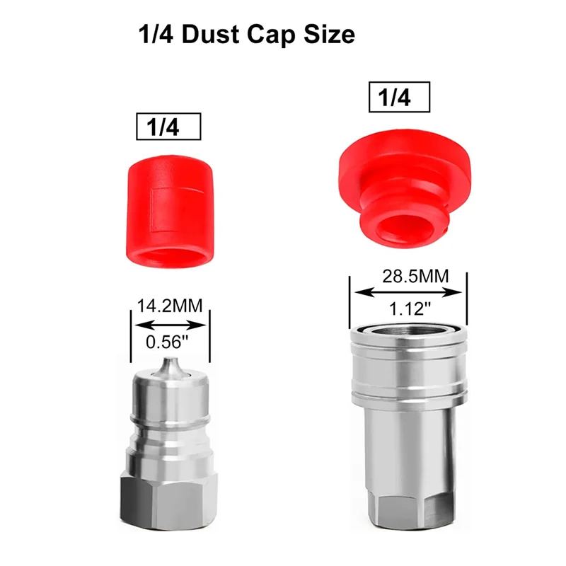 ISO-B 1/4 Hydraulic Quick Coupler Male Dust Cap and Female Plug Cover, Fits Hydraulic Quick Disconnects Coupler