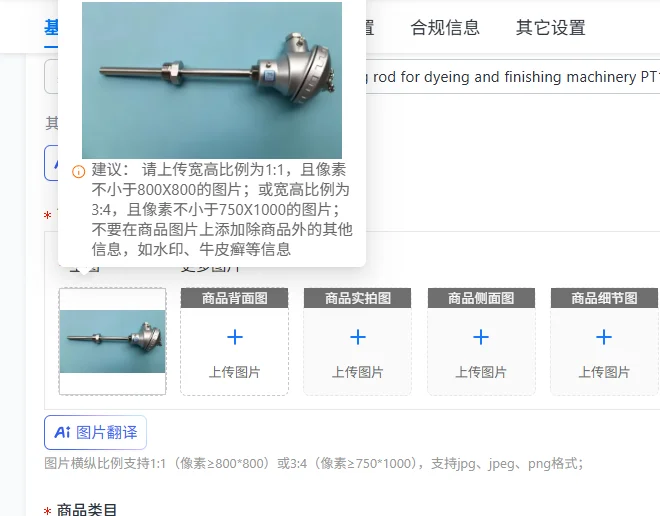 Mechanical parts temperature sensing rod for dyeing and finishing machinery PT100 temperature probe dual PT100 sensor 3/4PT