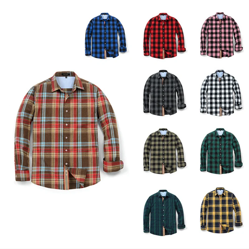

Мужская американская клетчатая хлопковая удобная рубашка с длинным рукавом, мужская деловая элегантная дизайнерская рубашка с отложным воротником, куртка
