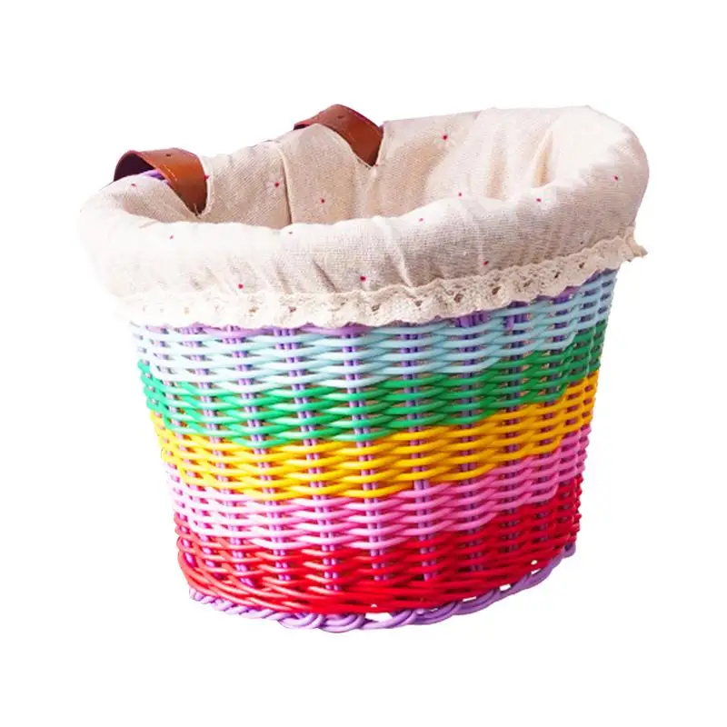 Bike Basket Front Decorative Basket Eye-Catching Girl Bikes Basket Bicycle Accessories Sturdy Lining Handlebar Bicycle Basket