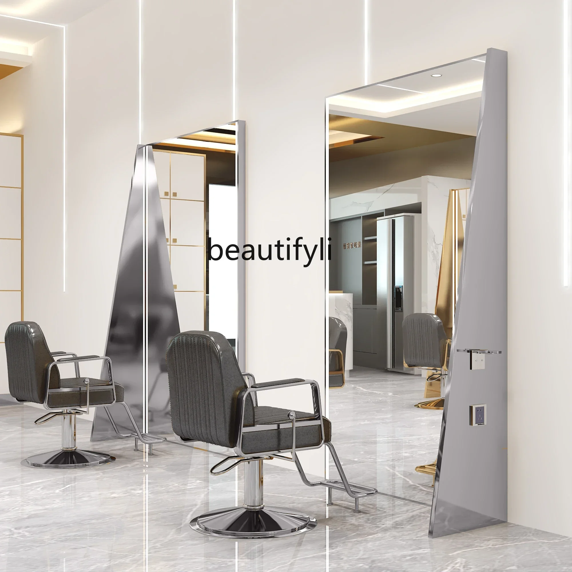 

88.Hair Salon Dressing Table for Hair Salon Barber Shop Single-Sided Double-Sided Mirror Floor Mirror with Lamp Hair Cutting