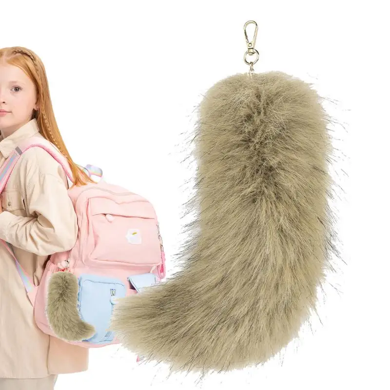 Faux Animal Tail Keychain 9Inch Furry Soft Keyring Realistic Animal Tail Keyring Tassel Ring Key Chain Tassel Bag Cosplay Toy