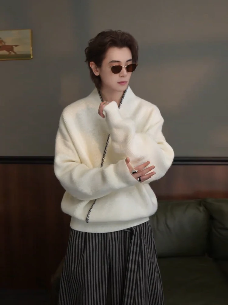 

White Cross V-Ne Knitted Open Cardigan Sweater Men's Loose Lazy Sle Autumn Winter Design Korean System Outerwear