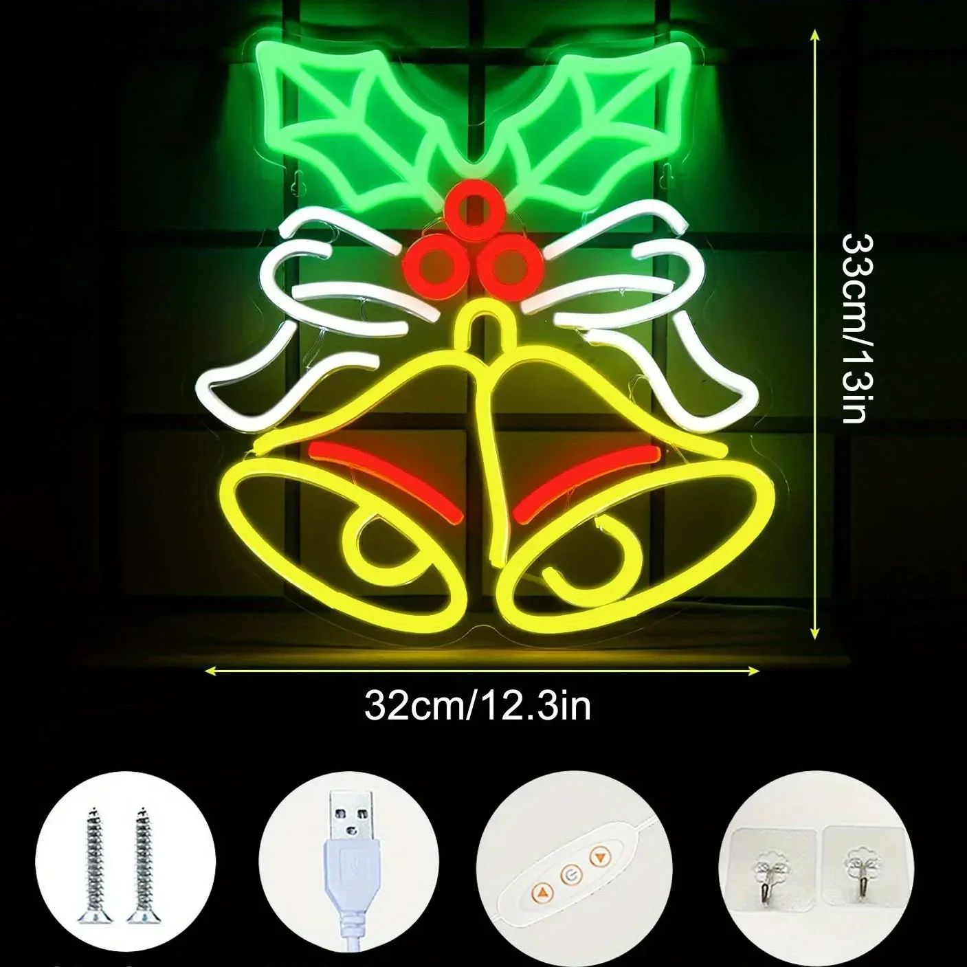 عيد الميلاد النيون علامة عيد الميلاد قصب الحلوى أضواء الليل أجراس ضوء النيون لغرفة نوم غرفة المعيشة خزانة الديكور