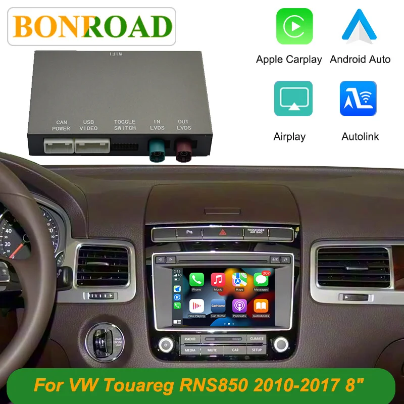 BONROAD Decoding Box For Volkswagen Touareg With 8-inch Screen RNS850 2010-2017 Wireless Carplay Android Auto Module Interface Support Mirroring, Autolink, AirPlay