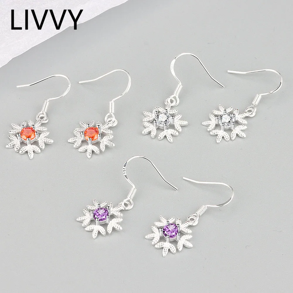

LIVVY Silver Color New Fashion Elegant Rhinestone Snowflake Pendant Earrings For Women Christmas Jewelry Gifts