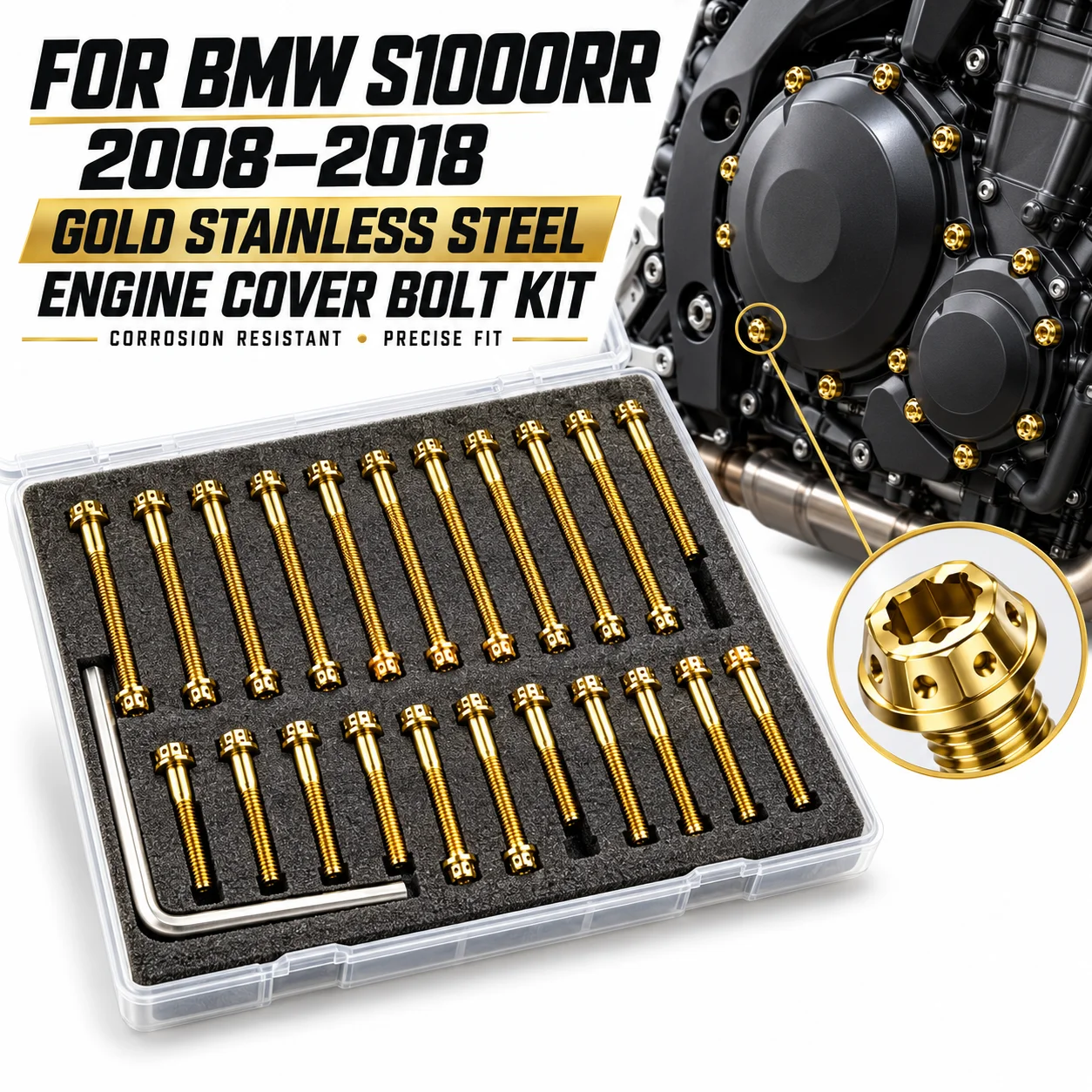 Engine Cover Bolt Kit Gold Stainless Steel Screws Set For BMW S1000RR 2008-2018 Motorcycle Engine Case Bolts Fastener Upgrade Ki