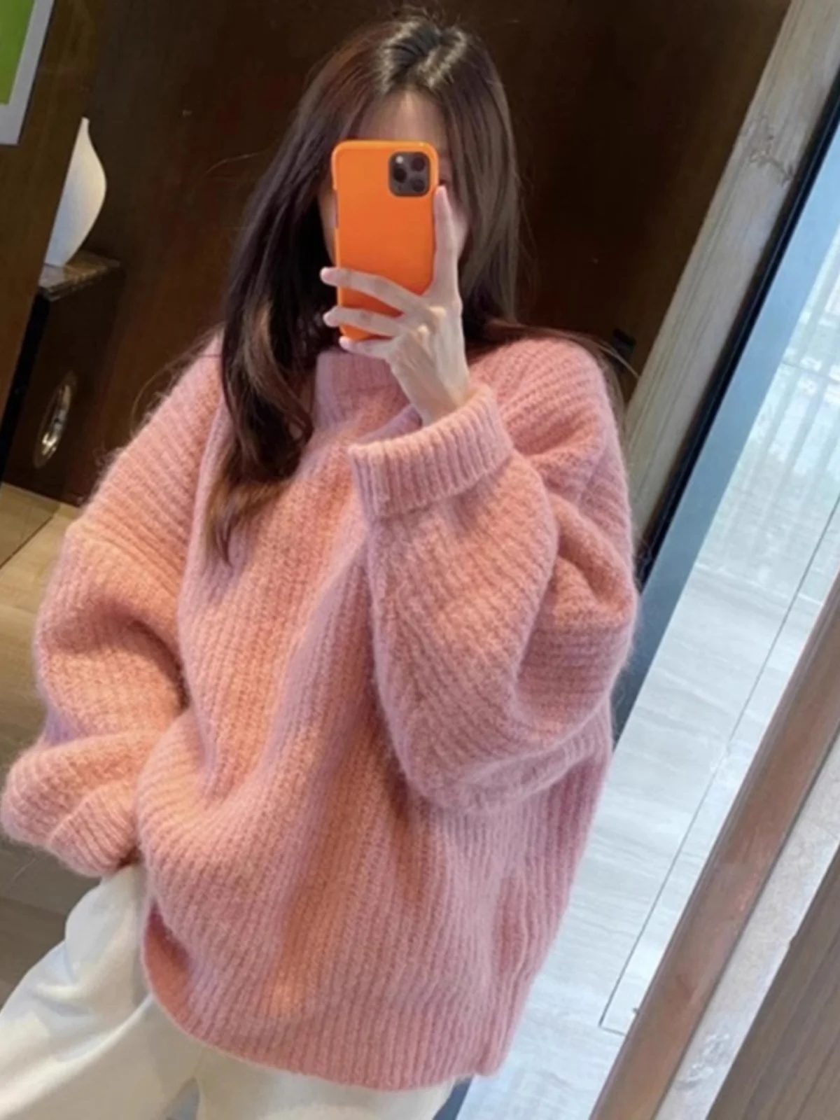 

Ladies' Pink Loose Knitted Sweater Soft Gentle Overhead Spring Autumn Thickened Comfortable Fashionable Commute Style