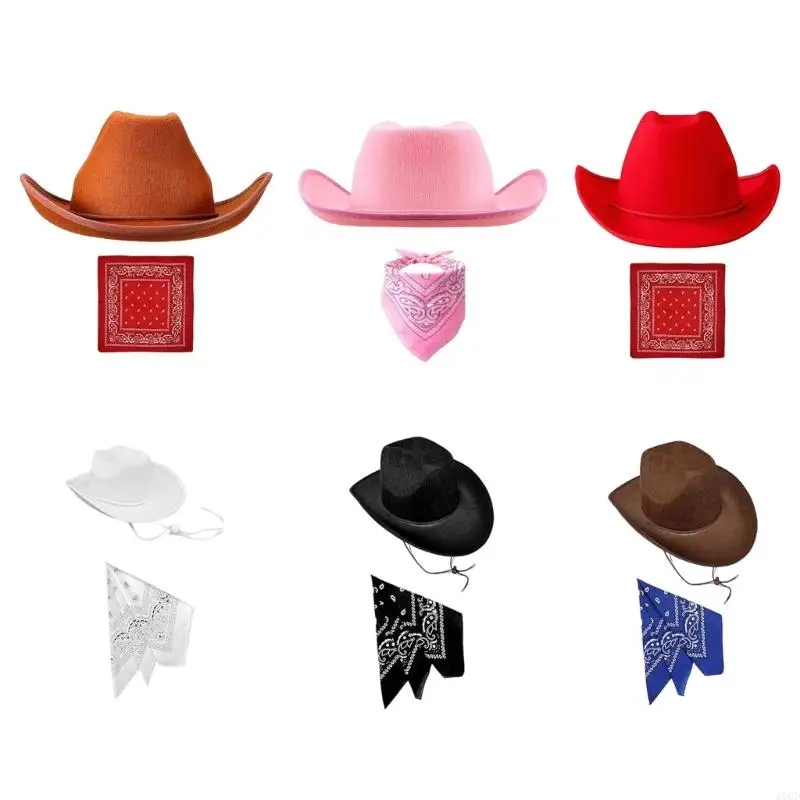 270d Kids Cowboy Hats Bandana Set บทบาทเล่นเครื่องแต่งกายสำหรับงานปาร์ตี้ธีมตะวันตกกิจกรรมกลางแจ้ง