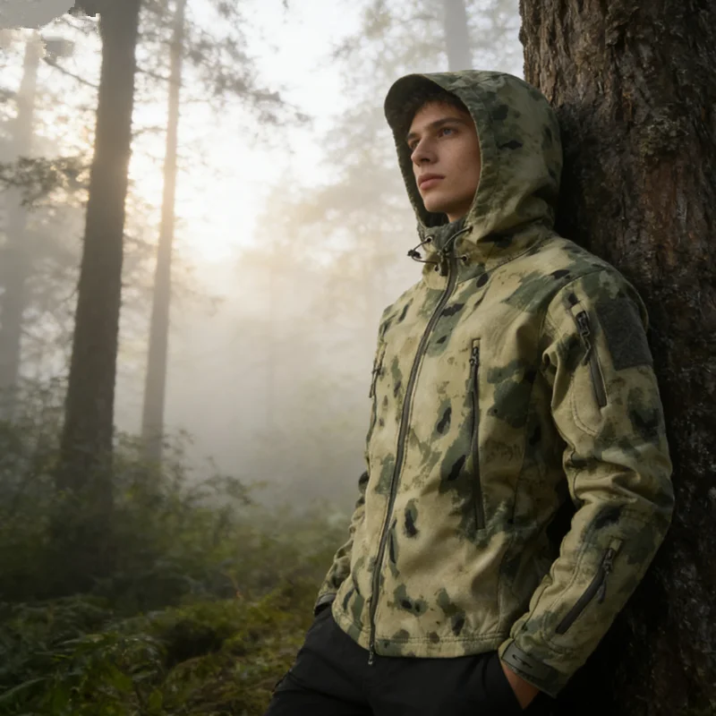 Men's 5XL 6XL Sharkskin Softshell Jacket Spring Autumn Outdoor Windproof Padded Mountaineering Coat with Multiple Pockets