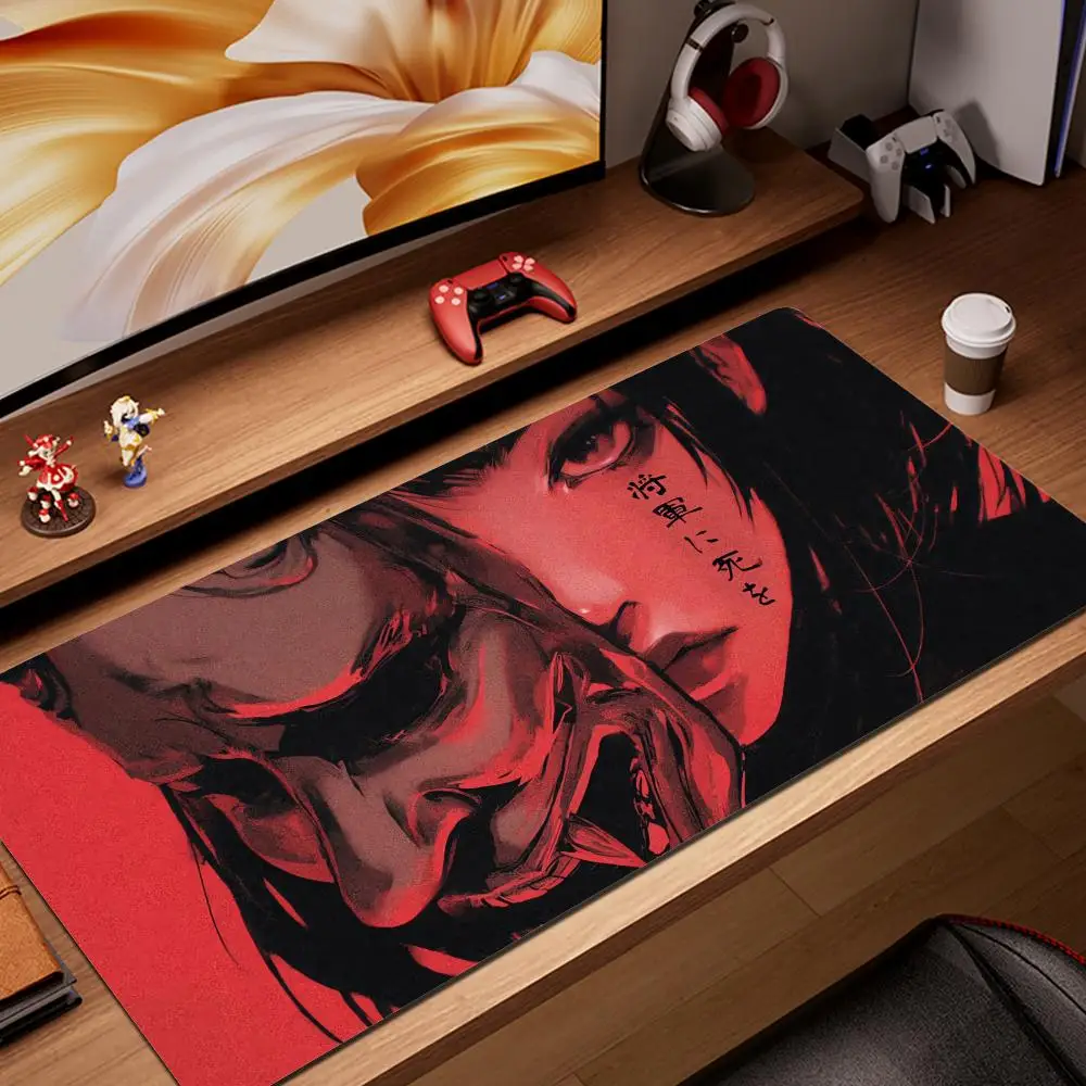 

40x90cm Gaming Samurai Oni Mouse Pad Japan Mask Girl Deskmat Large Gamer Professional Premium Mousepad Speed Control Accessories