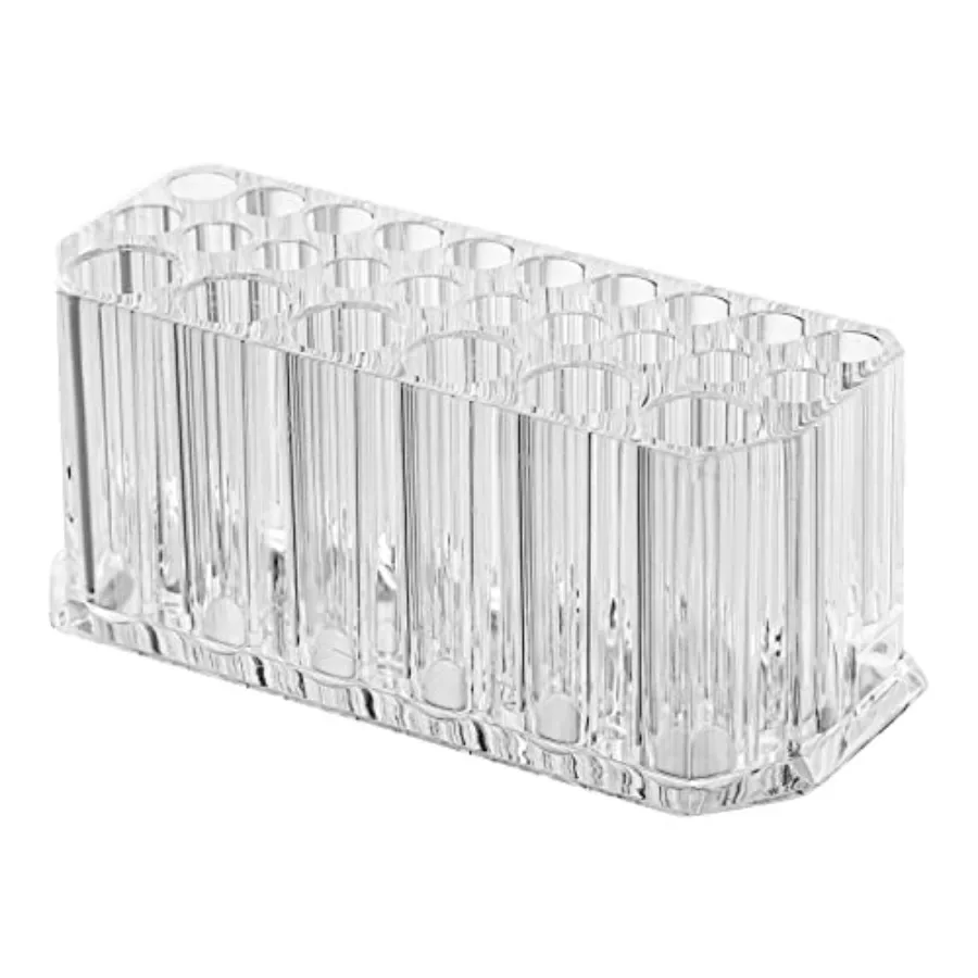 ที่ใส่ดินสอเขียนขอบตาและปากอะคริลิคใสแบบ 3 ชิ้น พร้อมช่องเก็บ 26 ช่องสำหรับแปรงแต่งหน้าและดินสอ เหมาะสำหรับเครื่องสำอาง