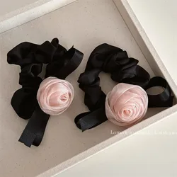 Pure Desire Pearlescent Pink Rose Bowknot Hair Ring Headdress High Elasticity Hair Rope Back Head Updo Hair Rope