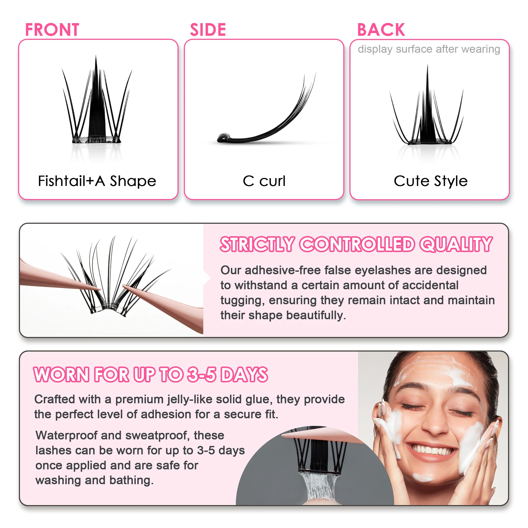 SEEDEW 10 صفوف من الرموش الصناعية ذات سعة كبيرة خالية من الغراء أرنب لطيف رموش ذاتية اللصق رموش صناعية طبيعية #4