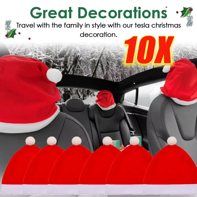 

10PCS Car Christmas Hat Headrest Cover Christmas Day Atmosphere Decoration Car Atmosphere Props Thick Models Car Accessories