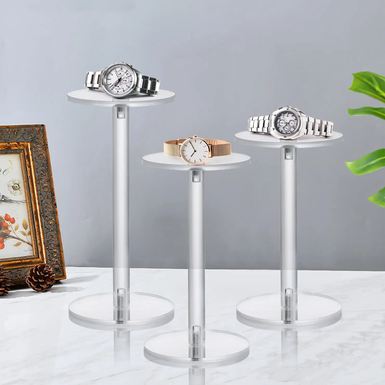 3 Sets Acrylic Display Stand Clear Round Acrylic Jewelry/Watch Display Pedestal Riser Stands for Displaying Jewelry and Watches