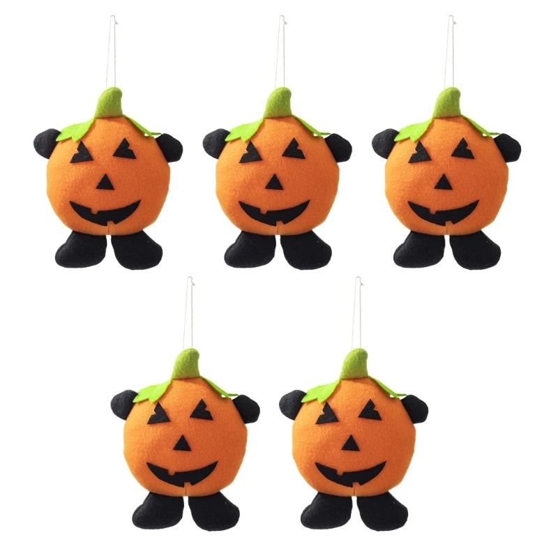 5Pieces Halloween Pumpkin Head Plush Toy Stuffed Cartoon Pumpkin Figurine Hanging Ornaments for Festival Home Decors