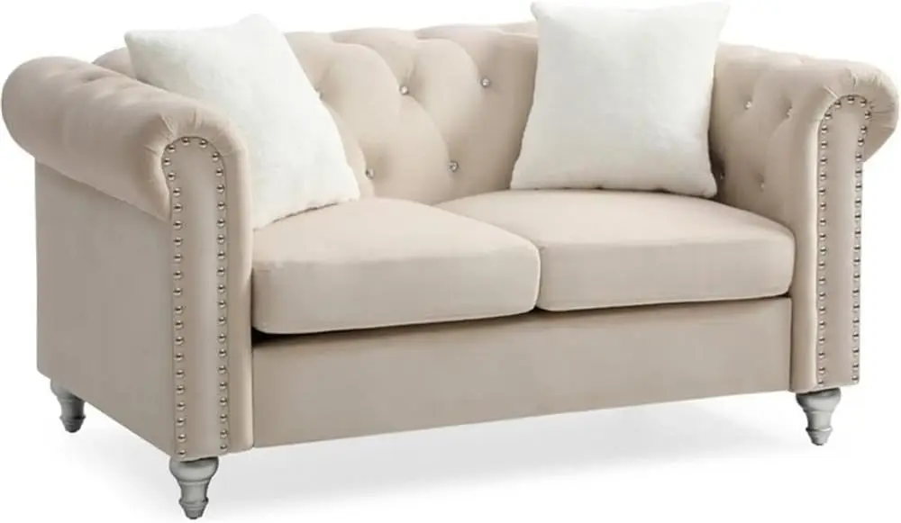 Glory Furniture Raisa Velvet Loveseat in Beige