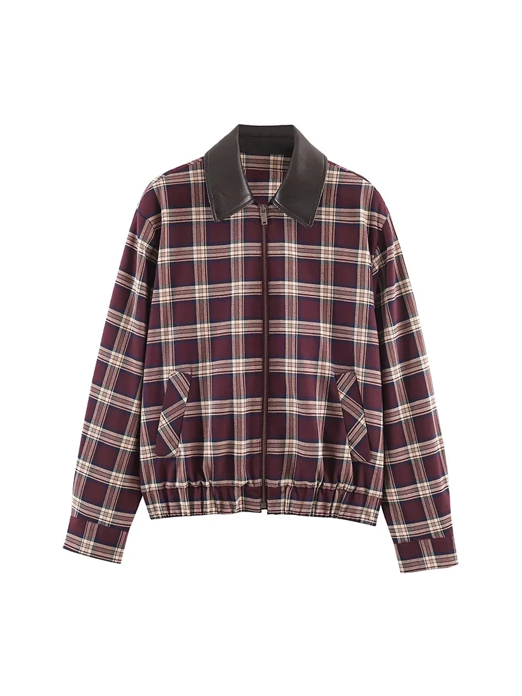 Tfmln primavera retro xadrez saias conjunto para mulheres solto manga cheia de couro pescoço jaqueta cintura alta plissado shorts saias commute terno