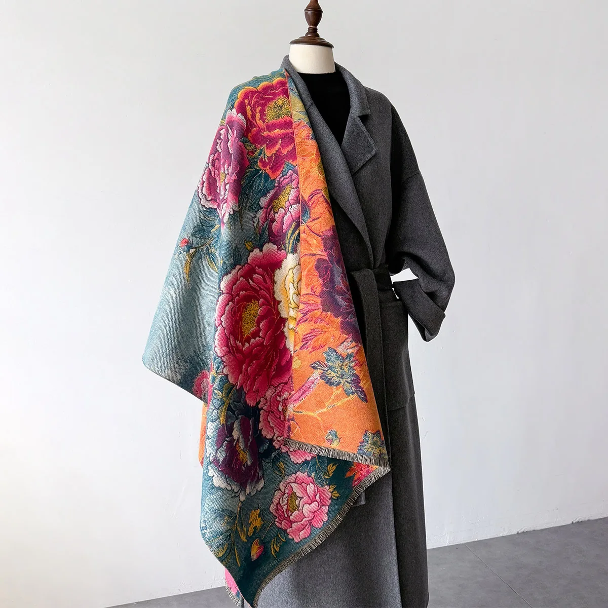 Winter Women Flower Printing Cashmere Long Scarf Wraps Winter Thickened Fashion Warm Versatile Scarf Shawls Neckerchief Bufanda