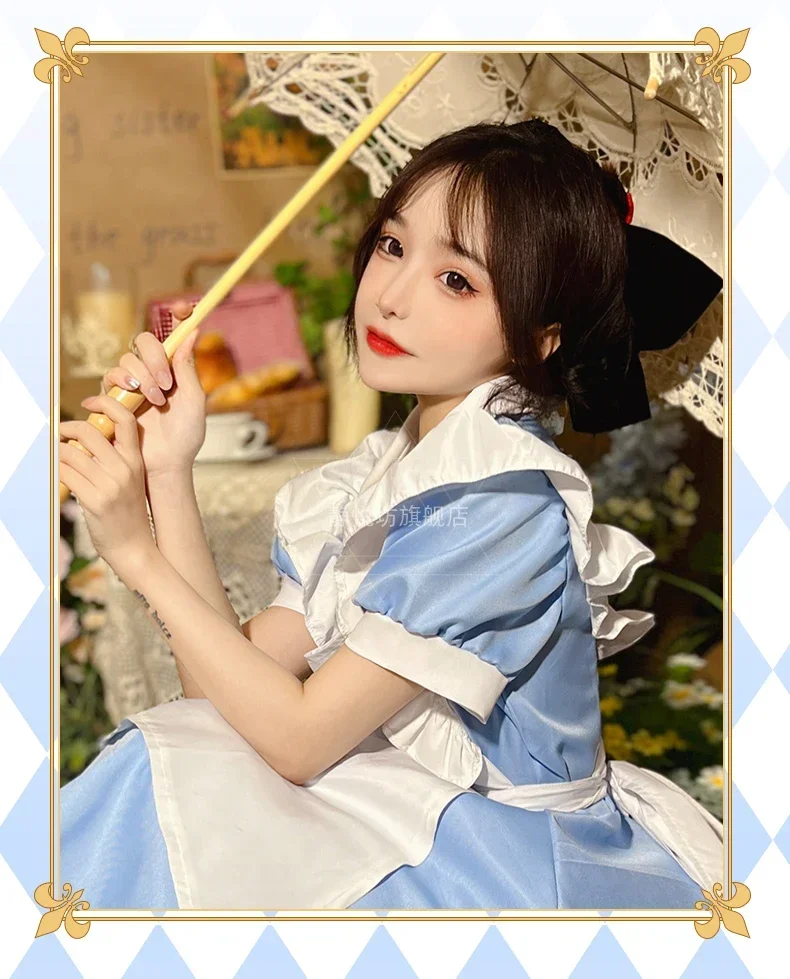 

Robe Lolita OP à Manches Courtes pour Femme, Tenue de Soirée Bleue, Vêtement de Sauna, Tablier, Costume de Cosplay d'Halloween