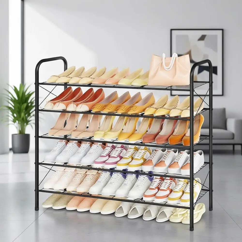 

5-Tier Mesh Shoe Rack Organizer for Entryway, Closet, and Home Spaces in Black