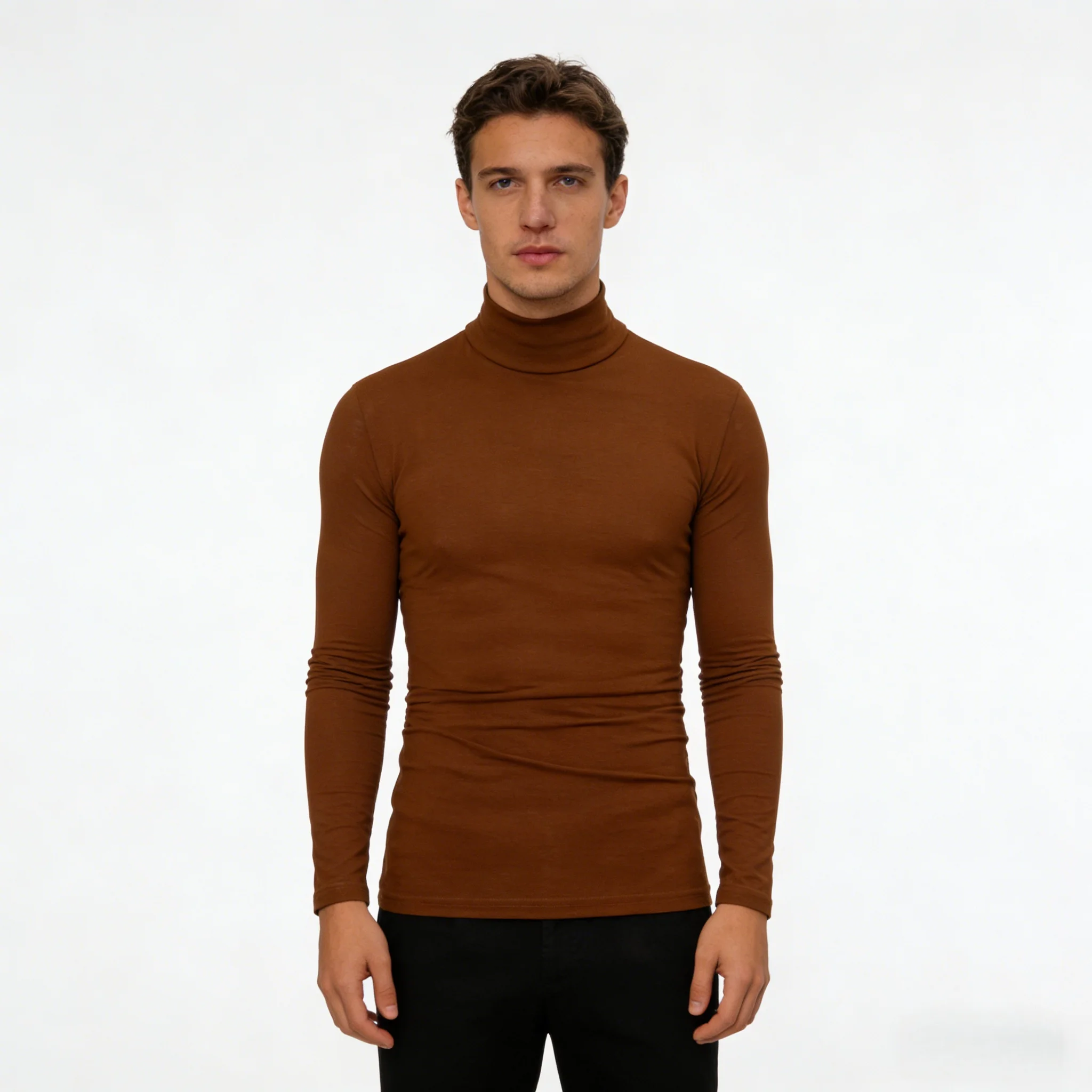 Fashion Men's Oversize High Collar Long Sleeves Autumn Winter Pure Thermal Shirt for Men Layering Stylish T-Shirt
