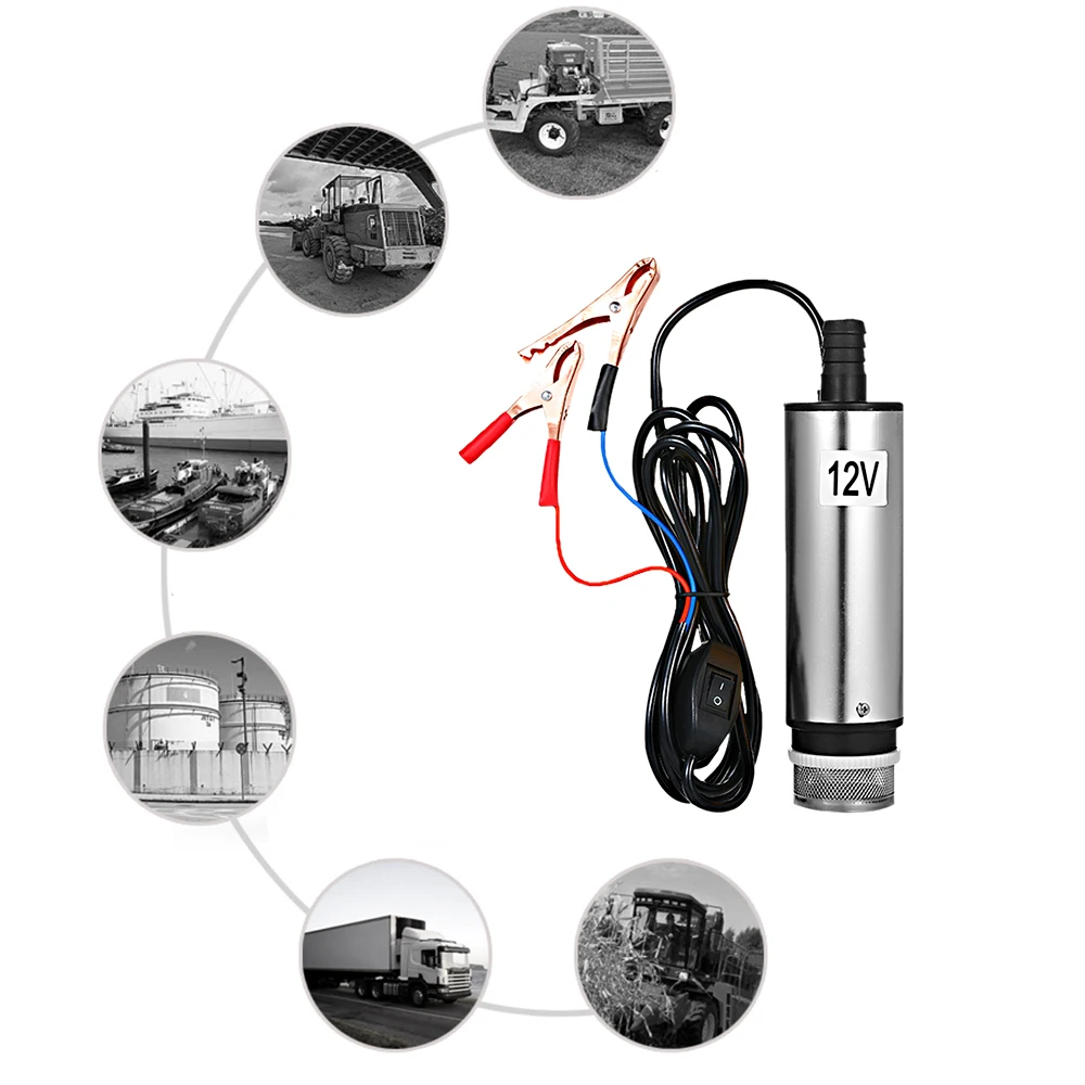 DC 12V/24V Submersible Pump for Pumping Oil Water 51mm Water Oil Fuel Transfer Pump Refueling with Fliter Screen Defueling Pump