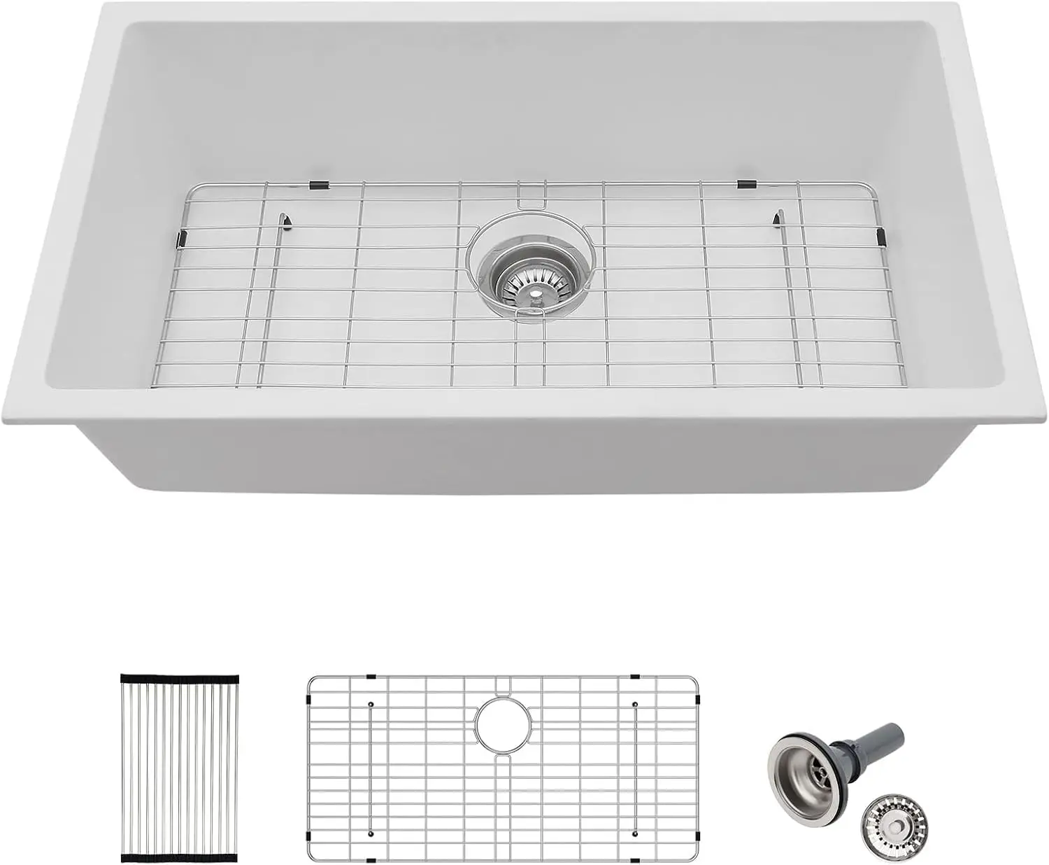 

25 Inch White Granite Composite Quartz Drop In Kitchen Sink for Laundry & Utility Room, Deep and Classic