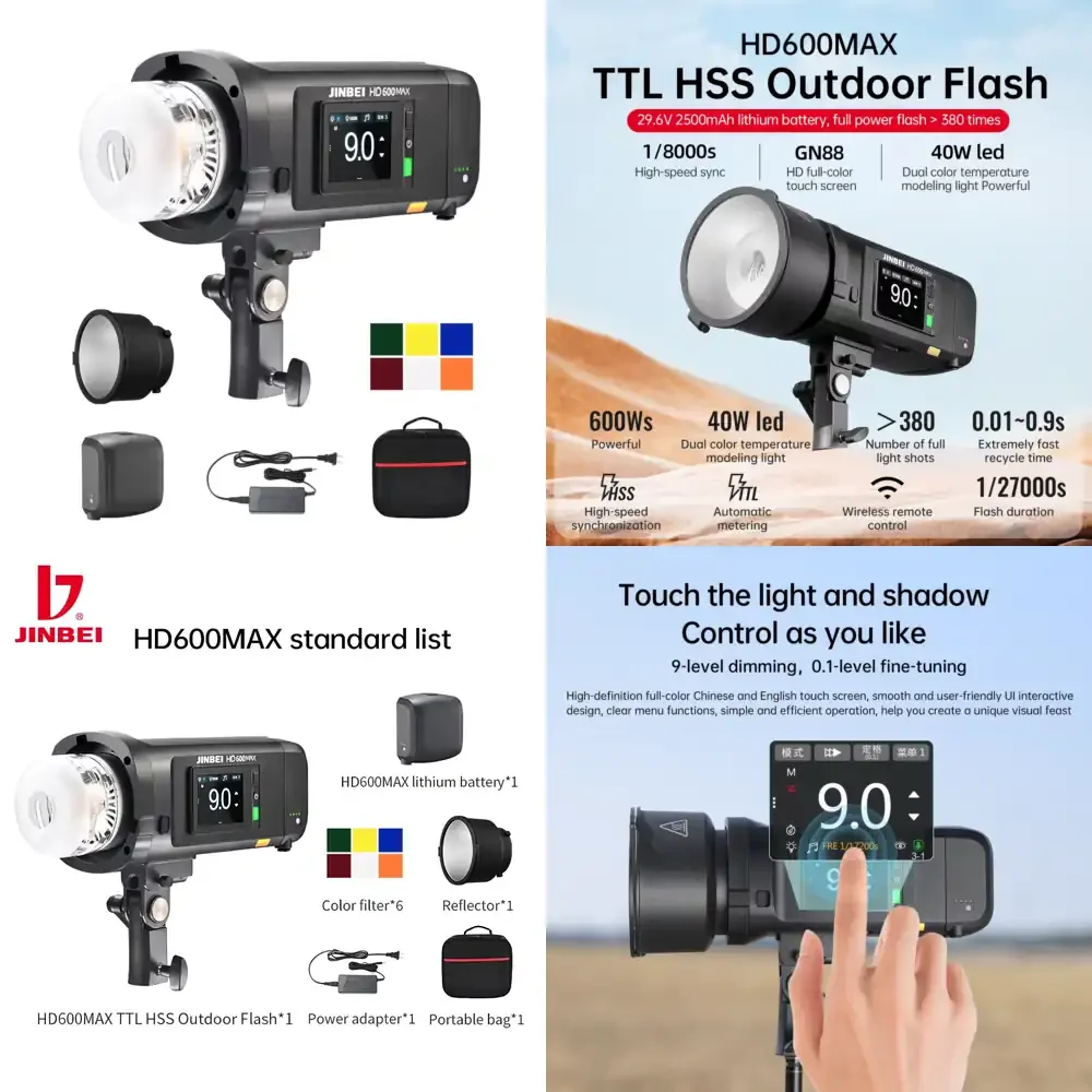 Flash Portátil JINBEI HD600MAX HSS TTL Tudo-em-Um com Bateria Li-on para Câmera Externa