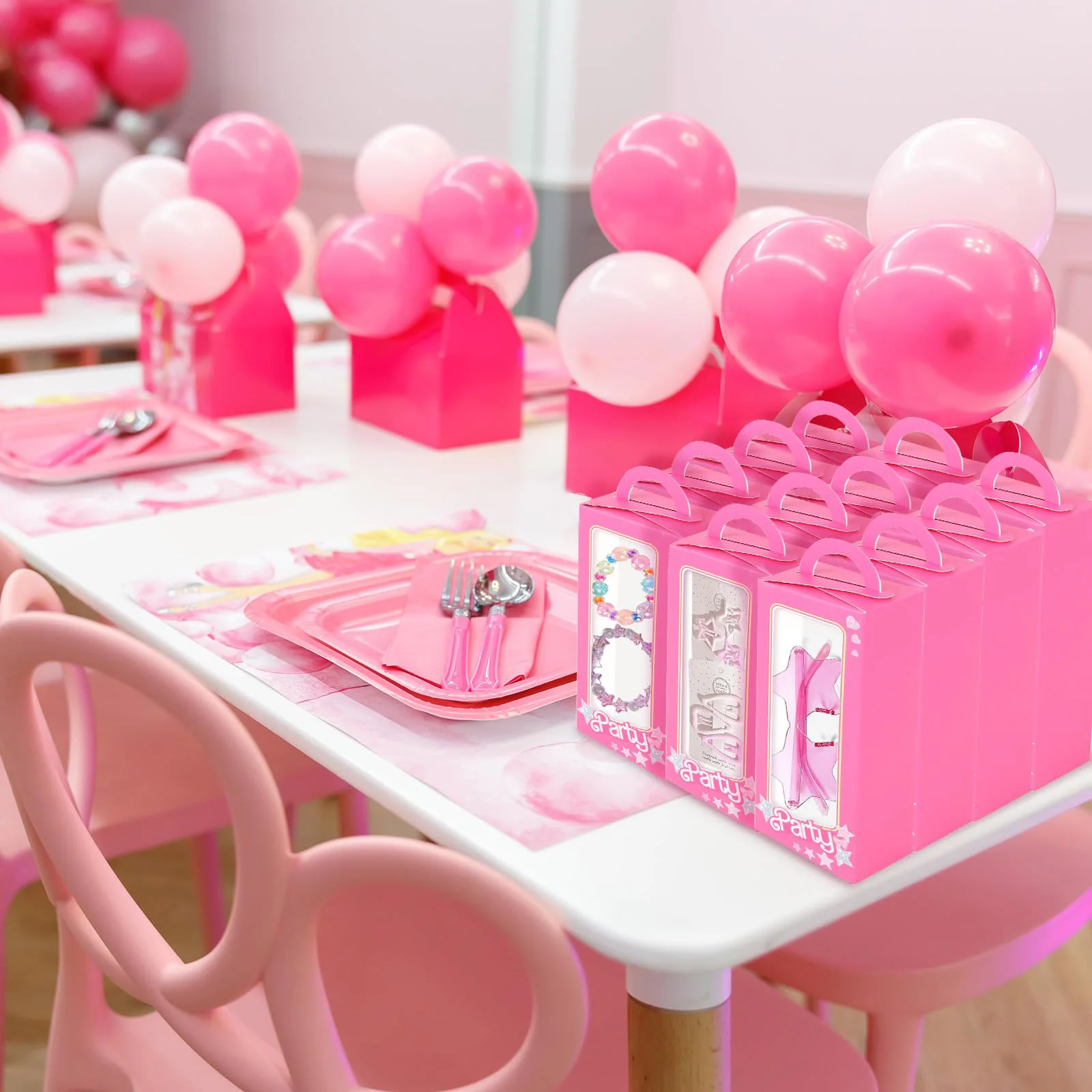 12PCS Pink Doll Party Favor Boxes Doll Props Hot Pink Gift Box Goodie Bag Candy Treat Boxes Pink Birthday Bachelorette Party