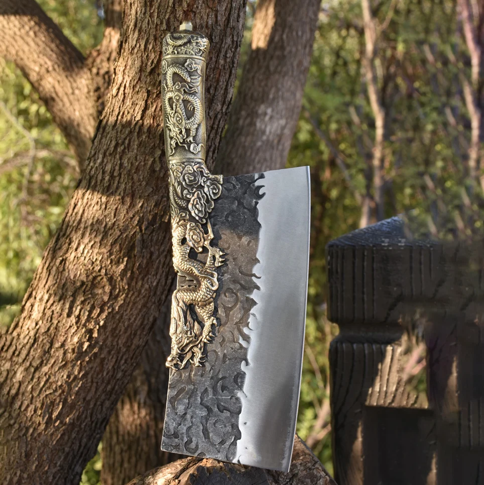 8.5 Inch Chopper Knife Copper Handle Sharp Chef Chop Cleaver Hatchet Machete Professional Kitchen Knife Bone And Poultry Tools