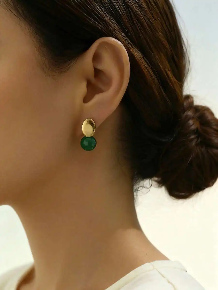 

Minimalist Green Stone Drop Earrings For Women