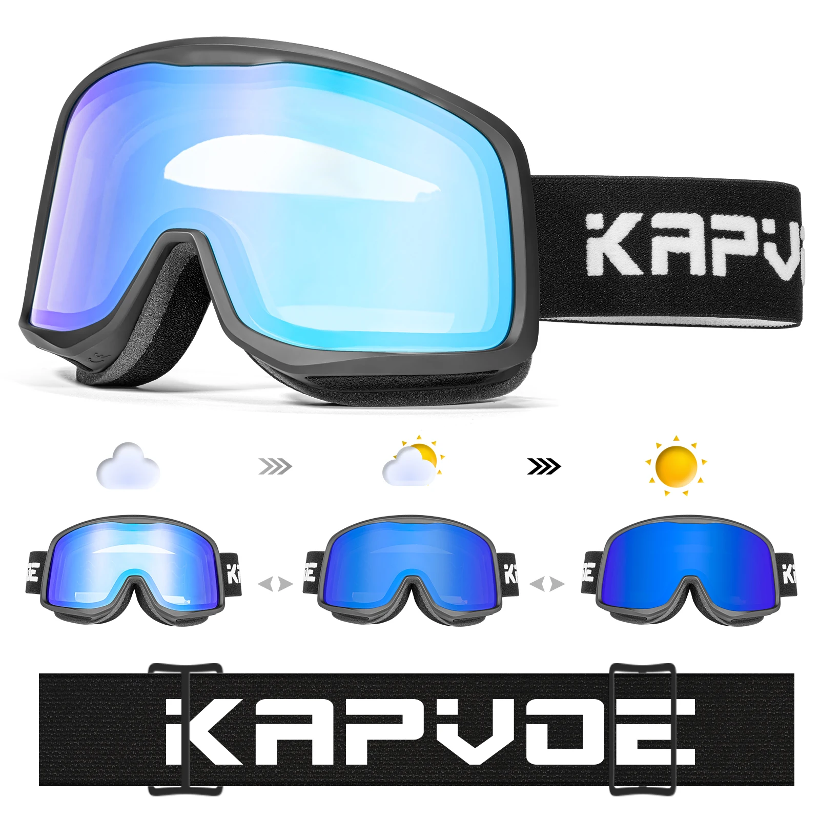 KAPVOE Photochromic Ski Goggle UV400 Skiing Mask Men Women Anti-Fog Lens Eyewear Kit Snow Snowmobile Adult Snowboarding Glasses