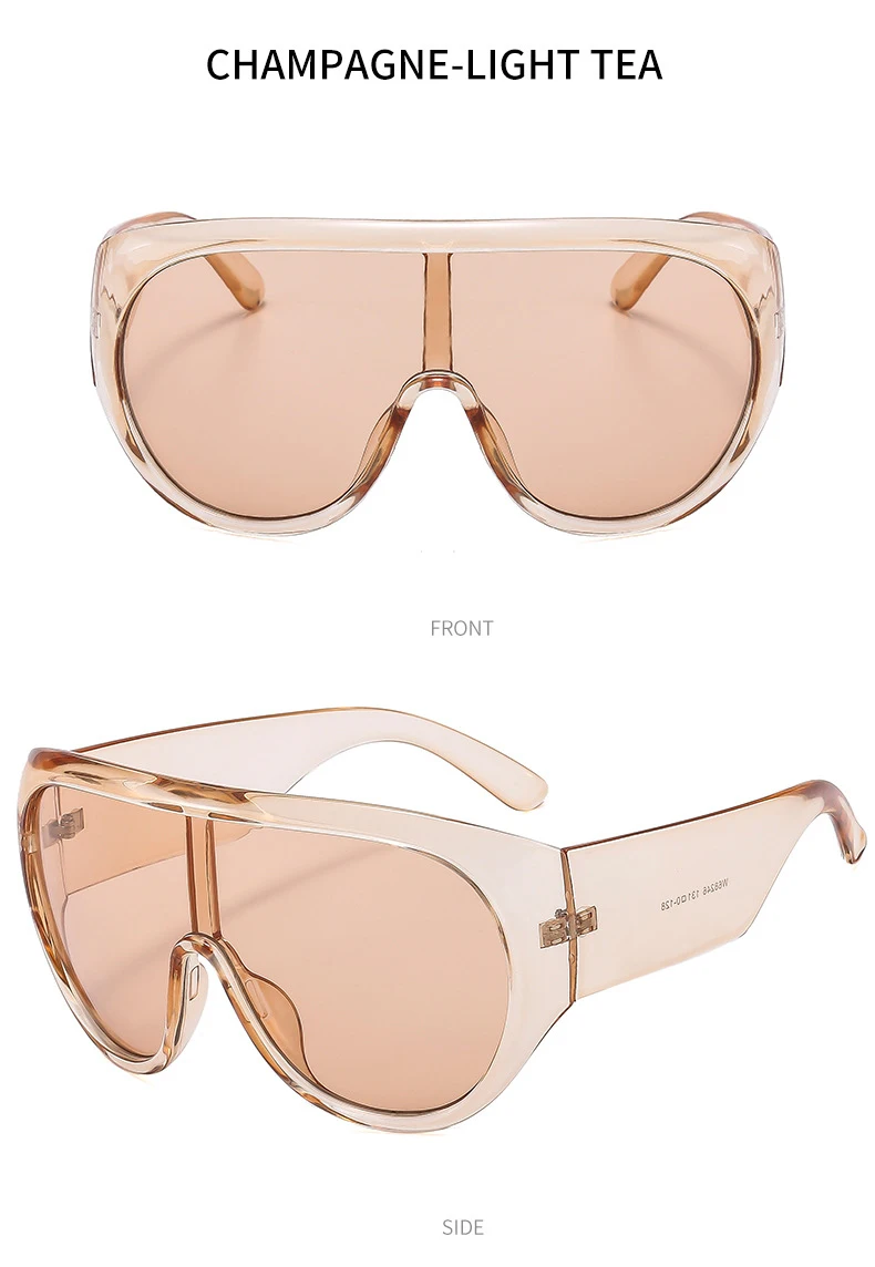 Übergroße Shield-Sonnenbrille für Damen, Y2K, futuristische einteilige Maskenbrille, transparent, braun, modische Schutzbrille, luxuriöses Design – Detail 13