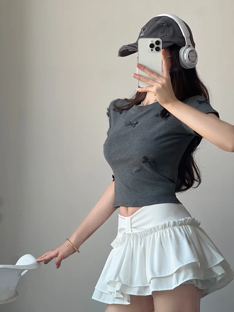 Slim Fit Ort Sve T-Shirt für Damen, Sommer-Sle Sweet Heart Knot Boredom Buster Hot Girl Faion Belly Baring Top