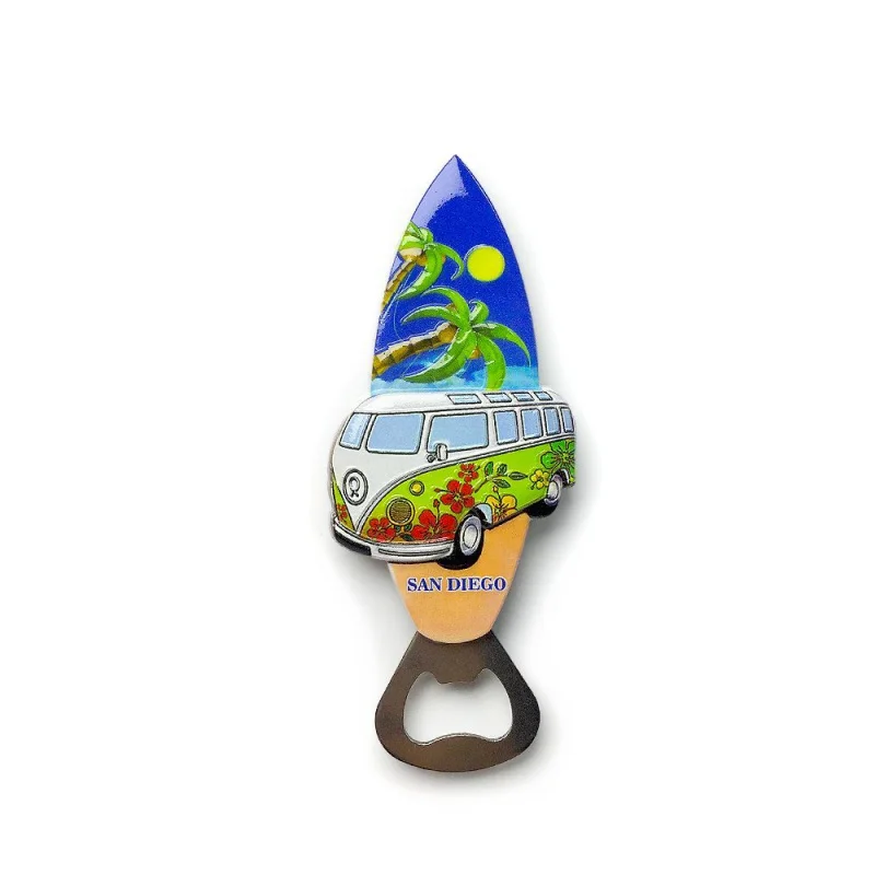 

San Diego, USA Fridge Magnet: Surfboard, VW Bus, Tropical Sun - Home Accessories, Cute Room Decor & Refrigerator Accessories