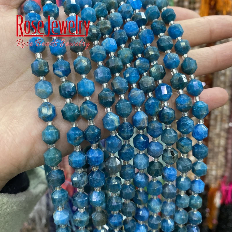 Natural Blue Apatite Faceted Stone Beads For DIY Jewelry Making Round Loose Spacer Beads Fit Diy Bracelet Charms Accessories 8mm